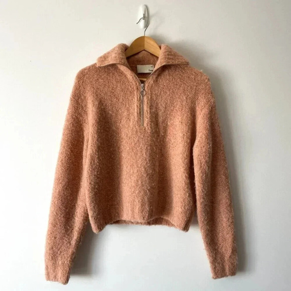 Aritzia Wilfred Free Gwyneth Wool Alpaca Cropped Quarter-Zip Knit Sweater Small - Picture 4 of 10